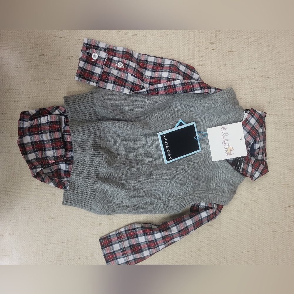 Andy And Evan Red Plaid Grey Vest Baby Boy Suit New Tags Sz 12M